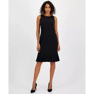 Kasper Women's Petite Stretch-Crepe Pleated-Hem Sheath Chic Dress Black 2P